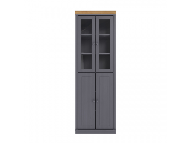 Estante Biblioteca 220 cm com duas portas de madeira e duas portas de vidro na cor cinza com cera | Coleção Biblioteca